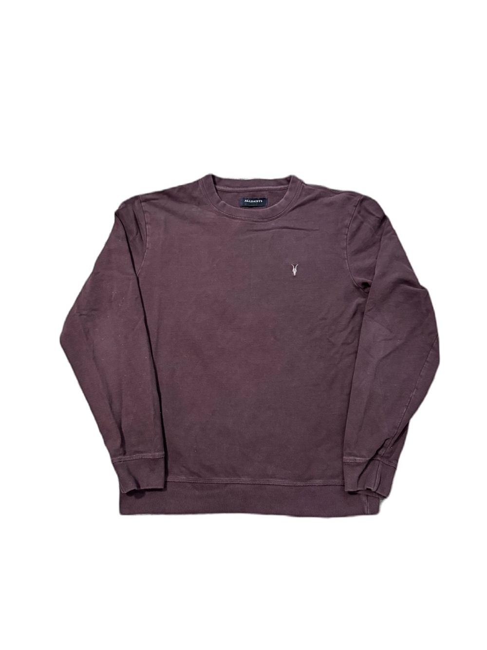 AllSaints Asher Ramskull crew sweatshirt plum brown M mens embroidered logo